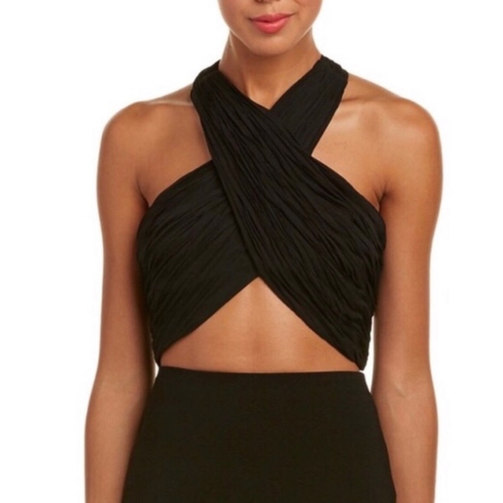 Alice and Olivia Black Tracee Crossover Halter Top